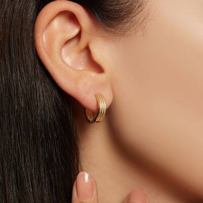 Şeritli Altın Halka Küpe - 1