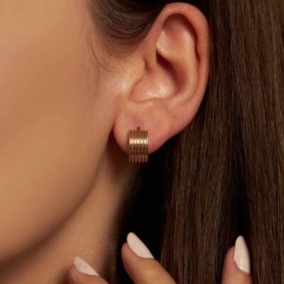 Şeritli Rose Altın Halka Küpe - 1