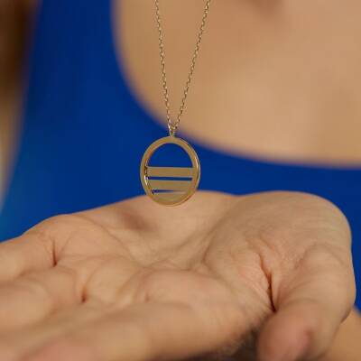 Şeritli Yuvarlak Altın Kolye - 2