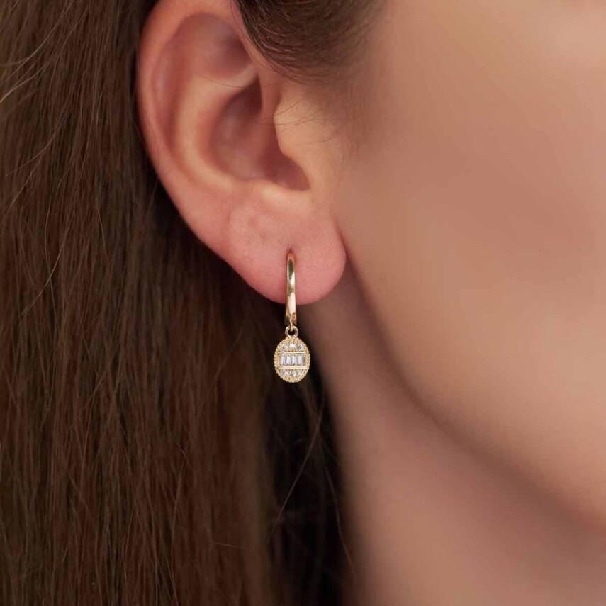 Şık Baget Taşlı Yuvarlak Halka Küpe - Semih Haşhaş Kuyumculuk