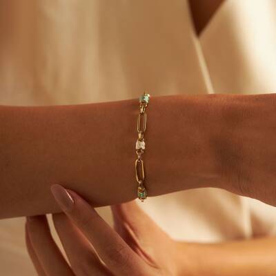 Silindir Mineli Altın Bileklik - 1