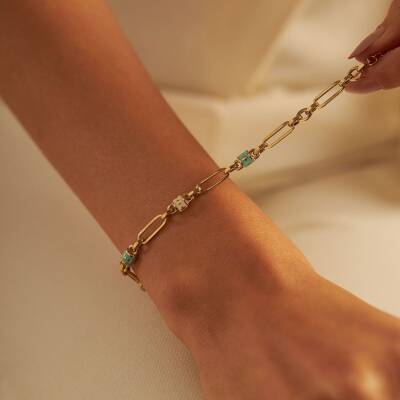 Silindir Mineli Altın Bileklik - 2