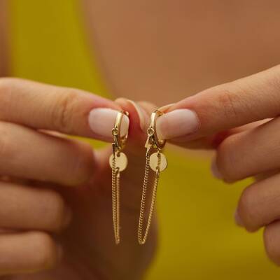 Şimşek Figürlü Sallantılı Altın Küpe - 1