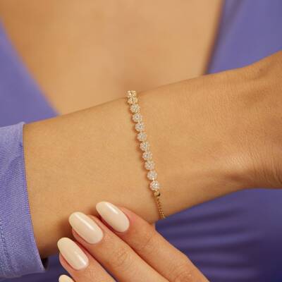 Sıralı Çiçek Taşlı Altın Bileklik - 1