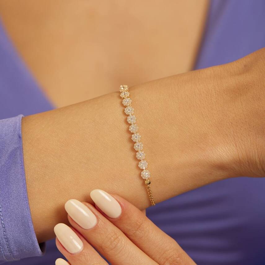 Sıralı Çiçek Taşlı Altın Bileklik - Semih Haşhaş Kuyumculuk