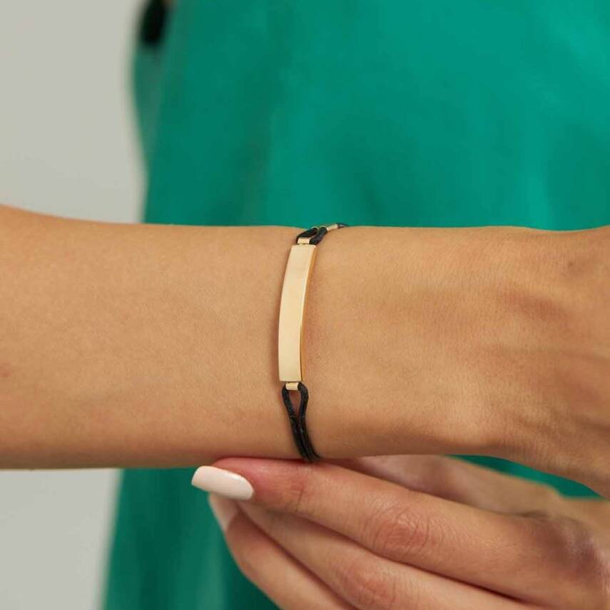 Siyah İpli Yazı Yazılabilen Plaka Altın Bileklik - Semih Haşhaş Kuyumculuk