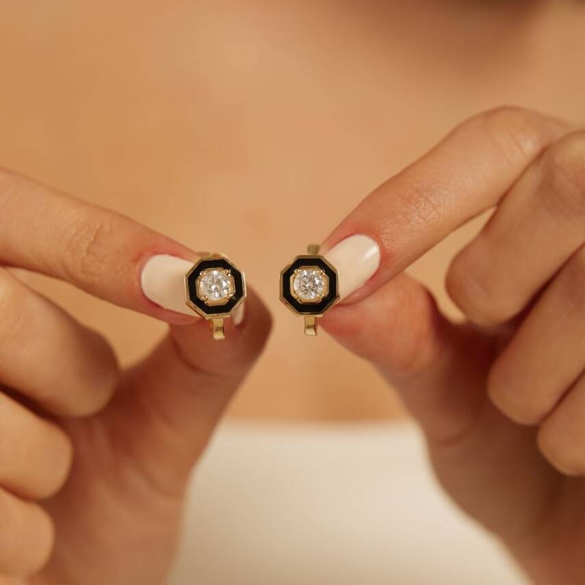 Siyah Mineli Baget Taşlı Altın Küpe - Semih Haşhaş Kuyumculuk (1)