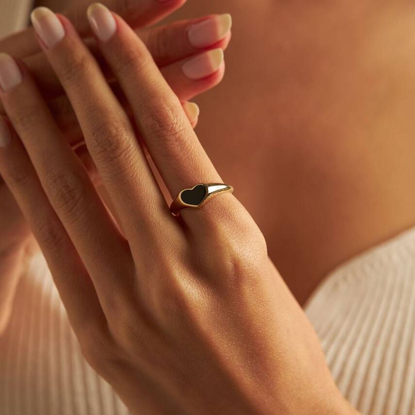 Siyah Mineli Kalp Altın Yüzük - Semih Haşhaş Kuyumculuk (1)
