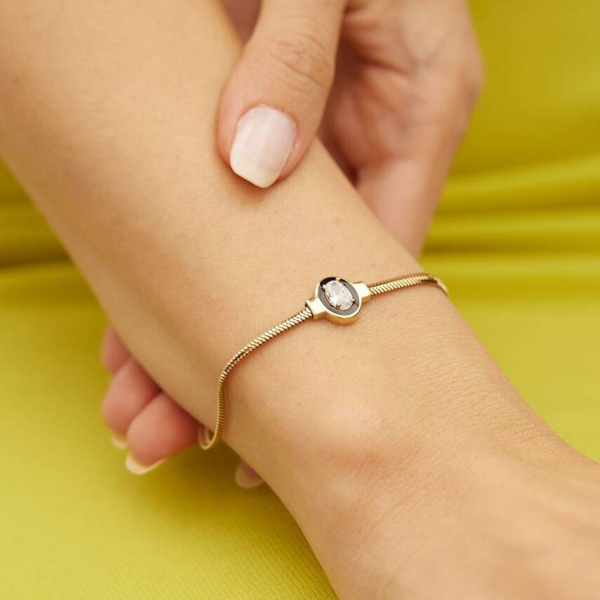 Siyah Mineli Oval Baget Taşlı Balıksırtı Zincir Altın Bileklik - Semih Haşhaş Kuyumculuk (1)