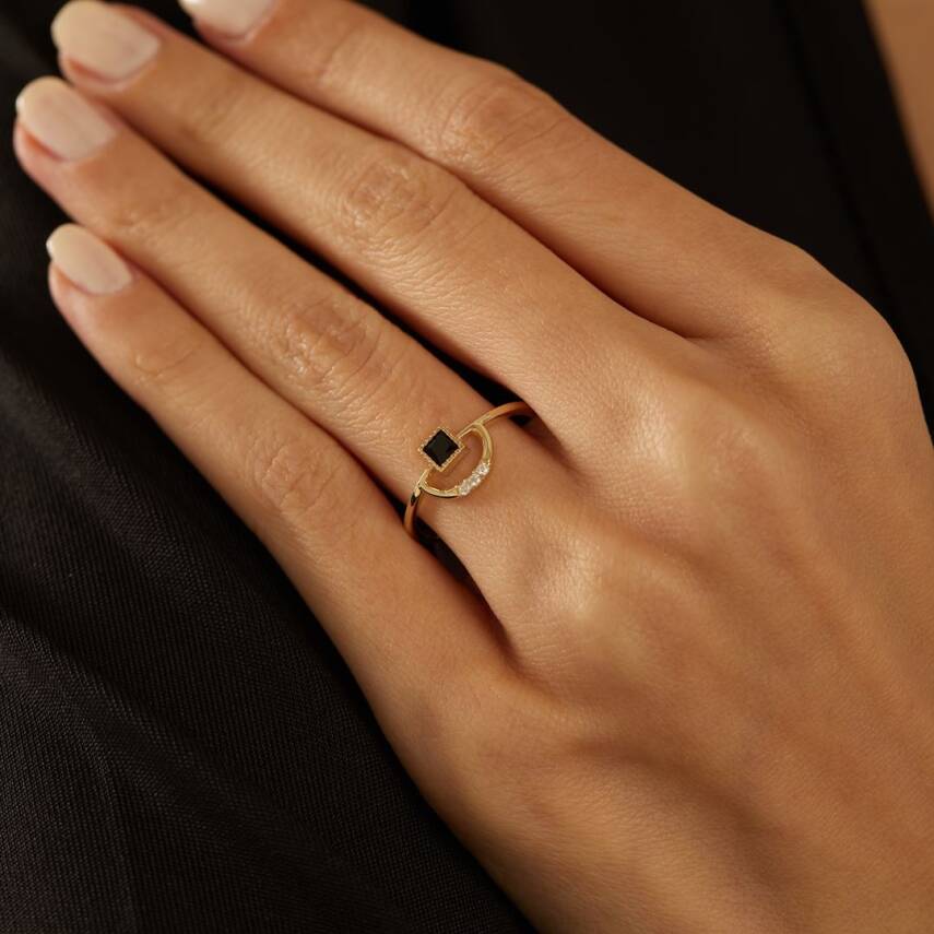 Siyah Mineli Taşlı Altın Yüzük - Semih Haşhaş Kuyumculuk