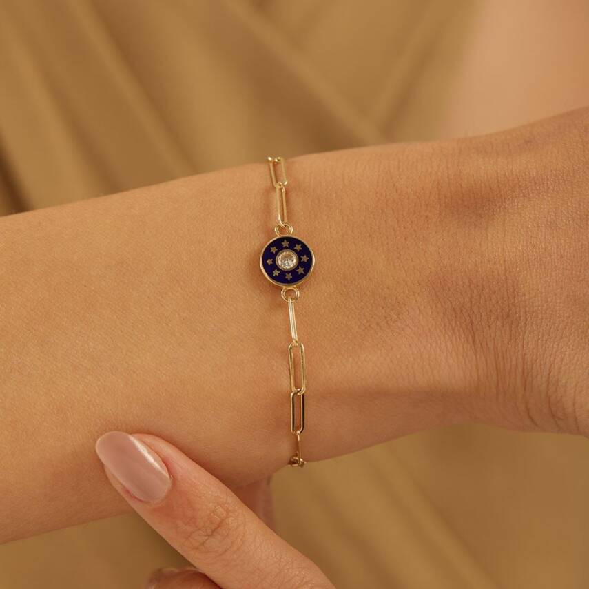 Siyah Mineli Yıldız Detaylı Ataş Zincir Altın Bileklik - Semih Haşhaş Kuyumculuk (1)