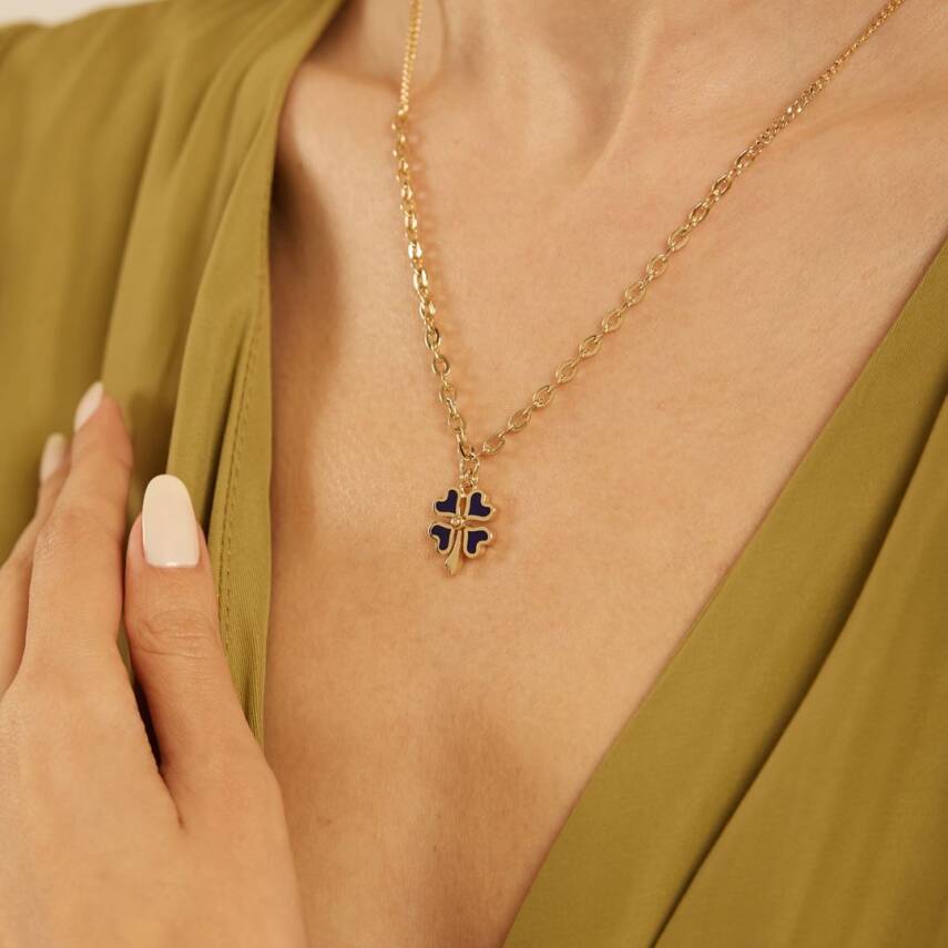 Siyah Mineli Yonca Altın Kolye - Semih Haşhaş Kuyumculuk