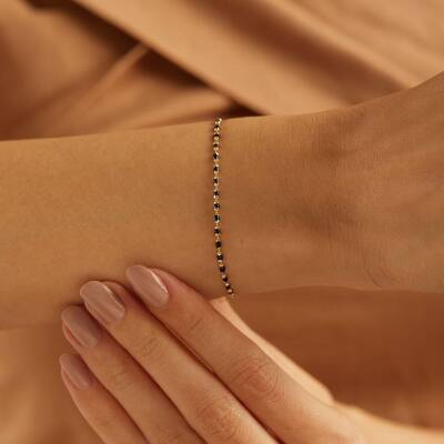 Siyah Taşlı Minimal Altın Bileklik - 1