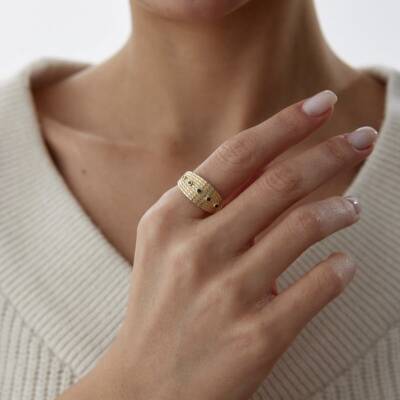 Siyah Taşlı Vintage Luna Yüzük - 3