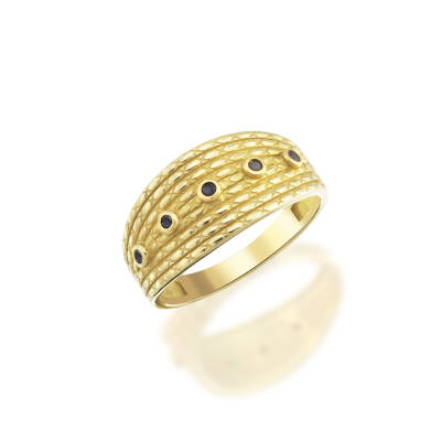 Siyah Taşlı Vintage Luna Yüzük 