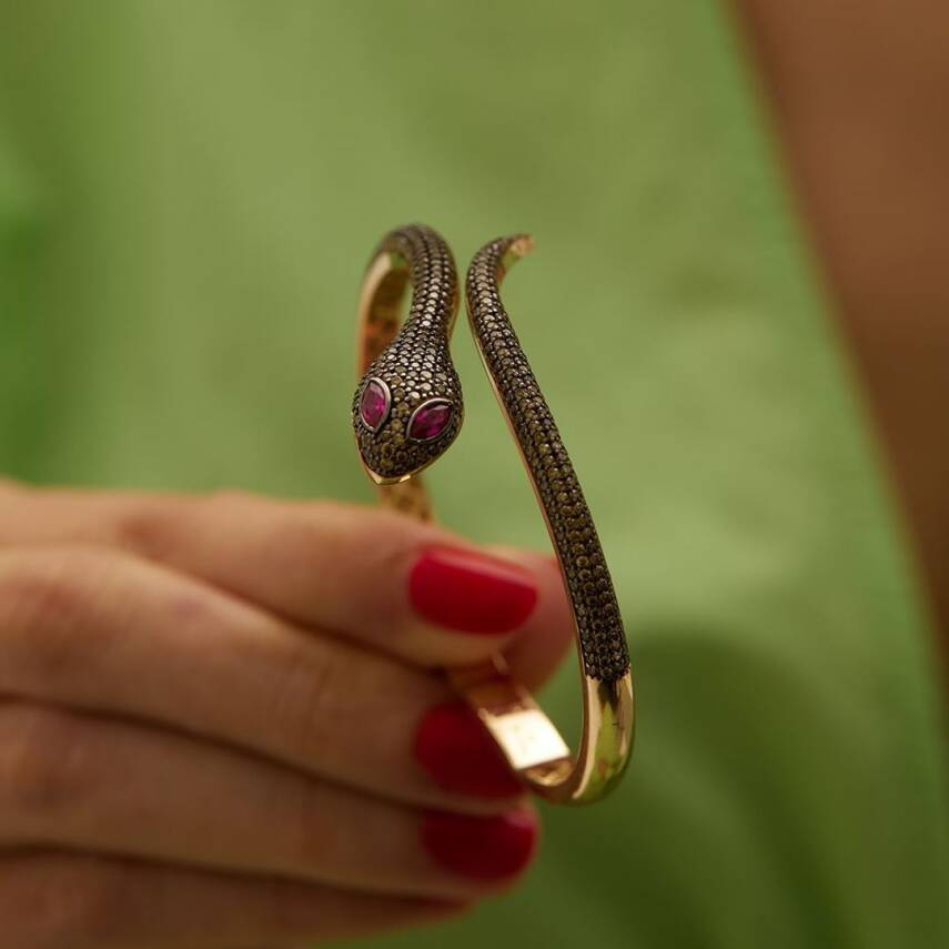 Siyah Taşlı Yılan Altın Kelepçe - 3