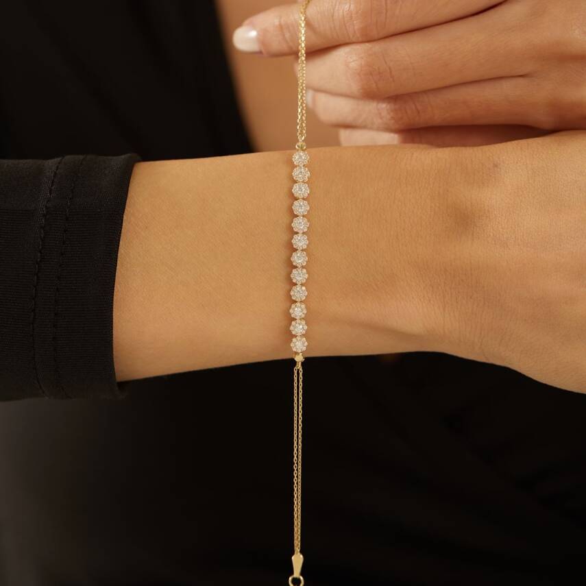 Su Yolu Çiçek Taşlı Altın Bileklik - 1