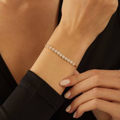 Su Yolu Çiçek Taşlı Altın Bileklik - 2