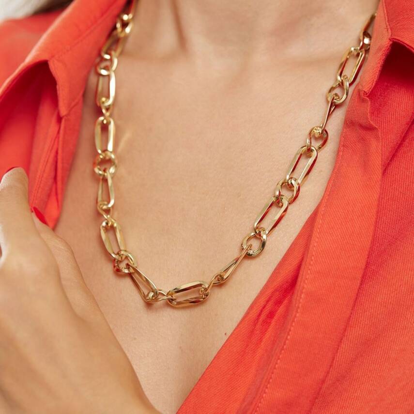 Tasarım Altın Zincir Kolye 50 Cm - 1