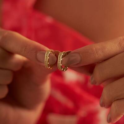 Taşlı Altın Halka Cartier Küpe - 2