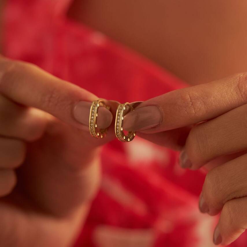 Taşlı Altın Halka Cartier Küpe - Semih Haşhaş Kuyumculuk (1)