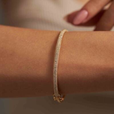 Taşlı Altın Kelepçe Bilezik - 1