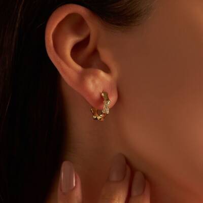 Taşlı Altın Kemik Küpe - 1