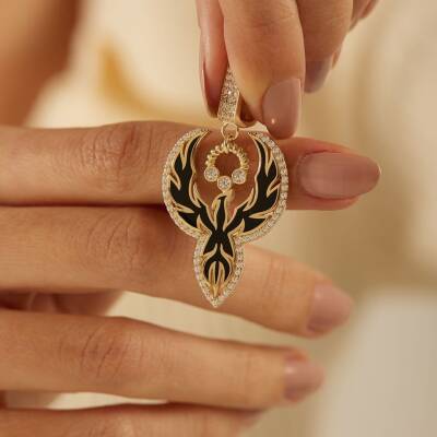 Taşlı Anka Kuşu Altın Kolye Ucu - 1