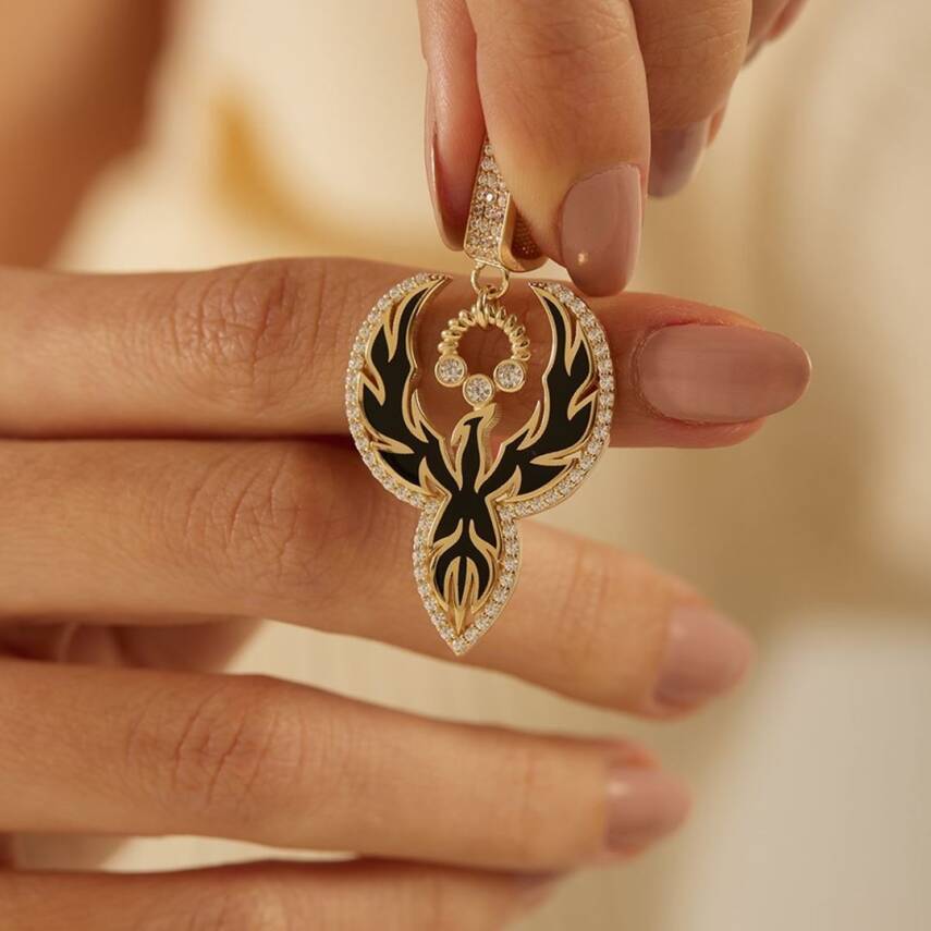 Taşlı Anka Kuşu Altın Kolye Ucu - Semih Haşhaş Kuyumculuk