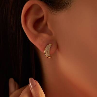 Taşlı Ay Altın Küpe - 1