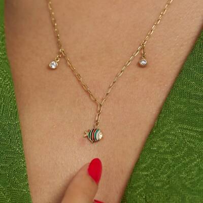 Taşlı Balık Altın Kolye - 1