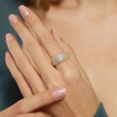 Taşlı Bombeli Altın Yüzük - 1