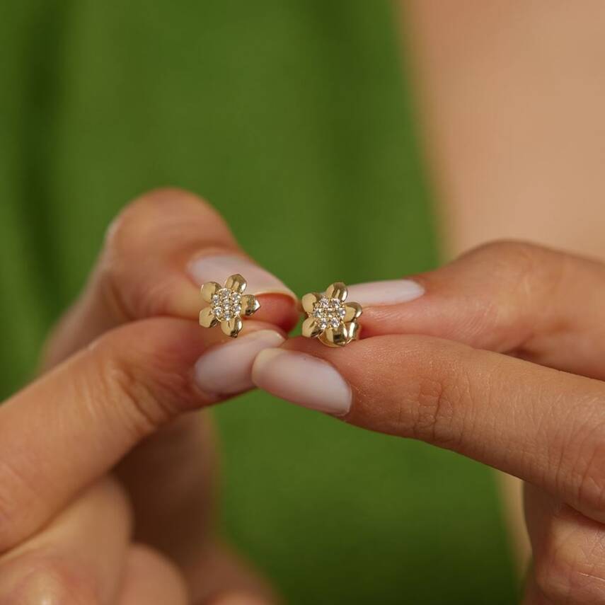 Taşlı Çiçek Altın Küpe - Semih Haşhaş Kuyumculuk (1)