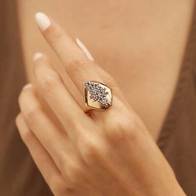 Taşlı Çiçek Plaka Yüzük - 1