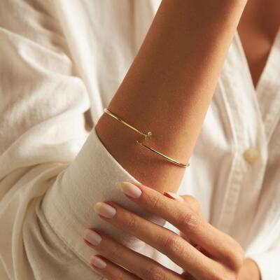 Taşlı Çivi Altın Kelepçe Bilezik - 1