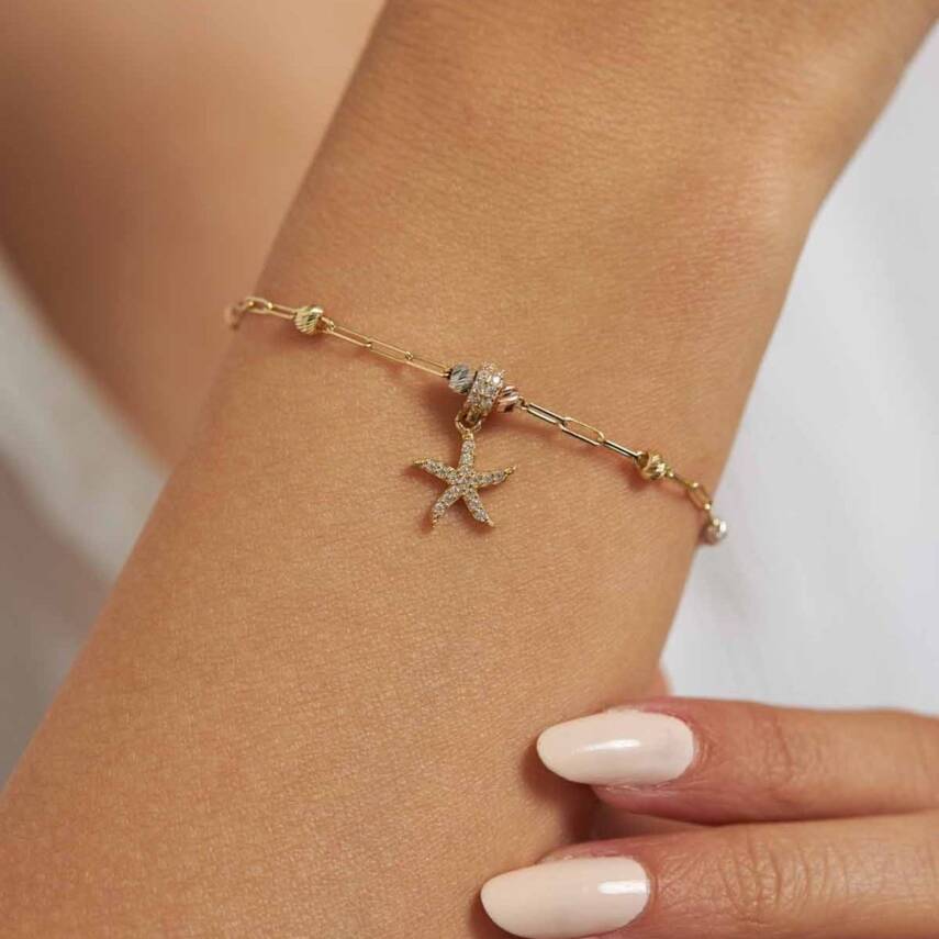 Taşlı Deniz Yıldızı Dorikalı Altın Bileklik - Semih Haşhaş Kuyumculuk