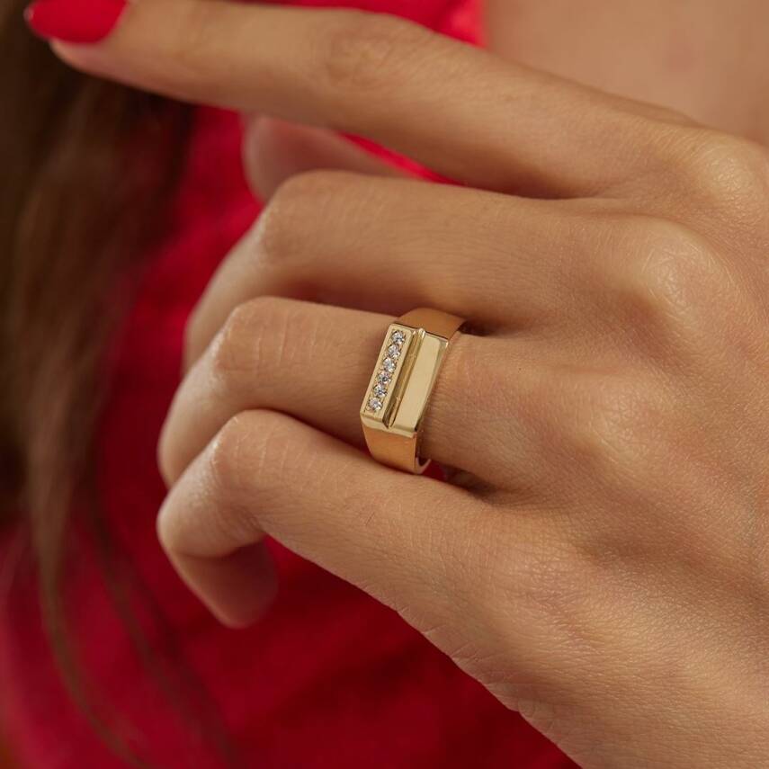 Taşlı Dikdörtgen Plaka Altın Yüzük - Semih Haşhaş Kuyumculuk