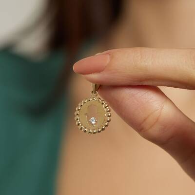 Taşlı Fatma Ana Eli Altın Kolye Ucu - 1