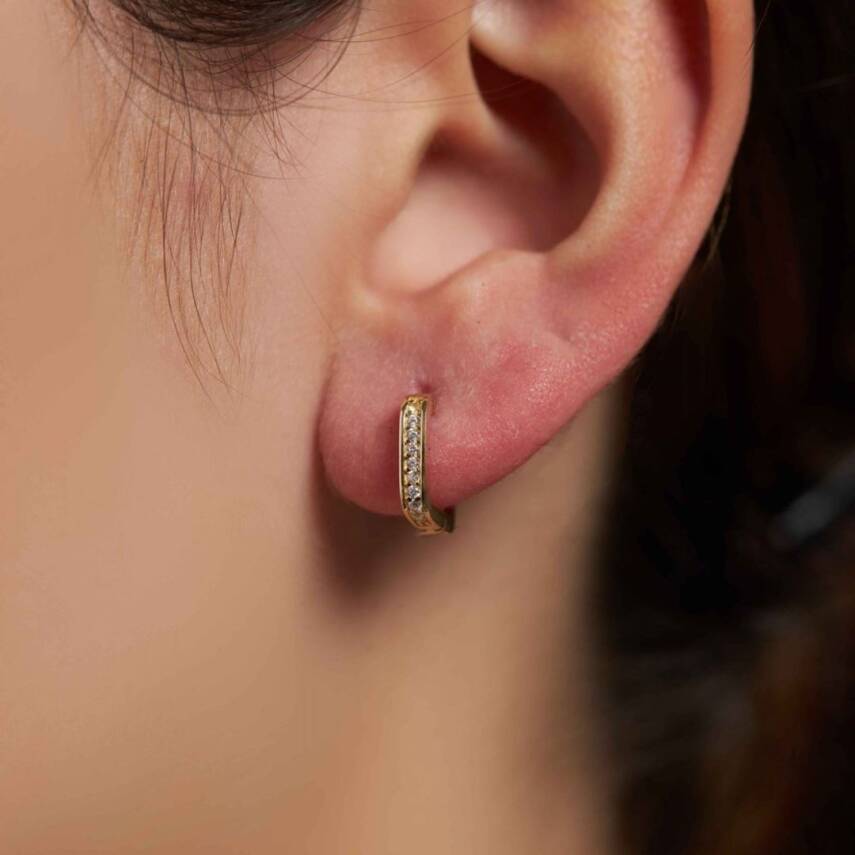 Taşlı Geometrik Altın Küpe - Semih Haşhaş Kuyumculuk