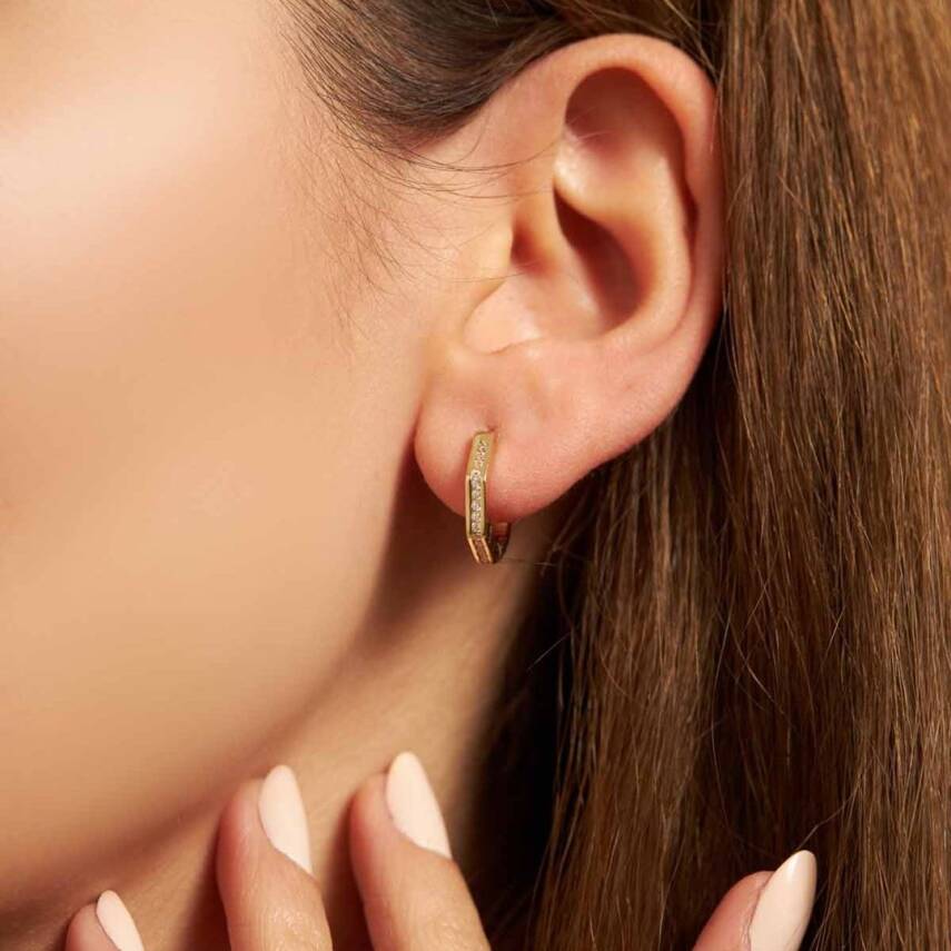 Taşlı Geometrik Altın Küpe - Semih Haşhaş Kuyumculuk