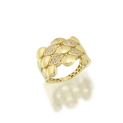 Taşlı Geometrik Altın Yüzük - 1