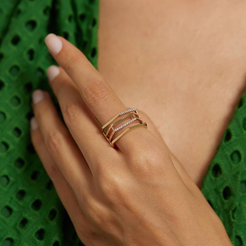 Taşlı Geometrik Tasarımlı Altın Yüzük - Semih Haşhaş Kuyumculuk (1)