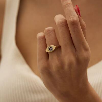 Taşlı Göz Şövalye Plaka Altın Yüzük - 1