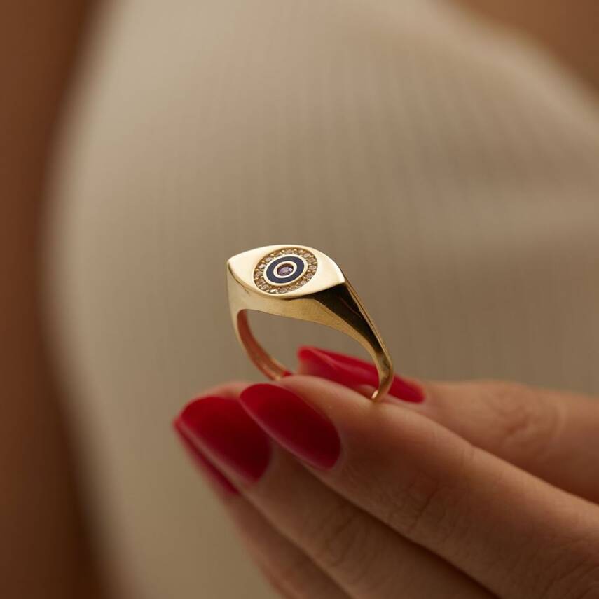 Taşlı Göz Şövalye Plaka Altın Yüzük - Semih Haşhaş Kuyumculuk (1)