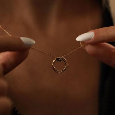 Taşlı Halka Altın Kolye - 1