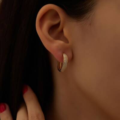 Taşlı Halka Altın Küpe - 1