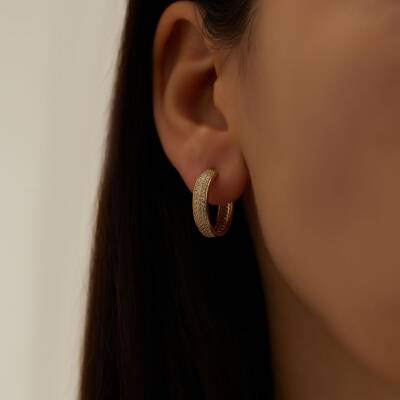 Taşlı Halka Altın Küpe - 2