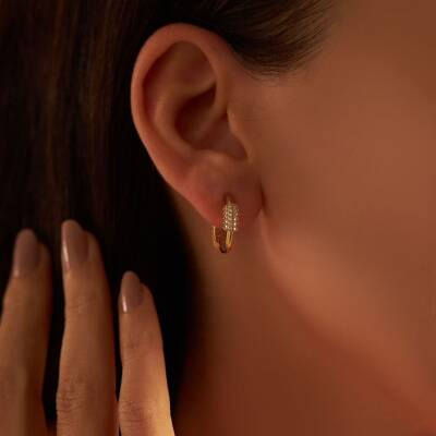 Taşlı Halka Altın Küpe - 1