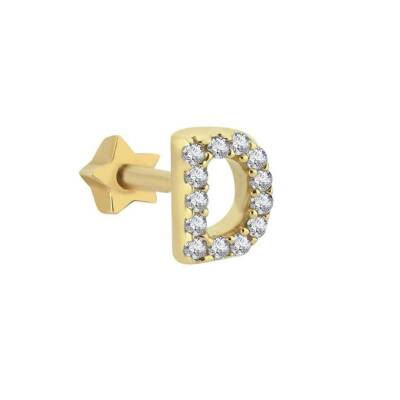 Taşlı Harf Altın Tragus Piercing - 1