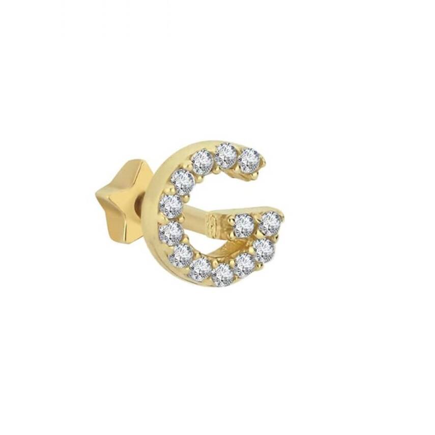 Taşlı Harf Altın Tragus Piercing - Semih Haşhaş Kuyumculuk